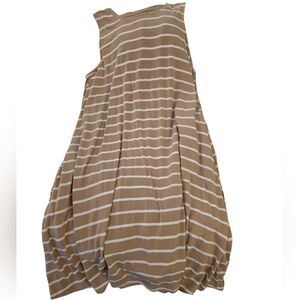 Striped Sleeveless Swing Dress - Beige & White XXL